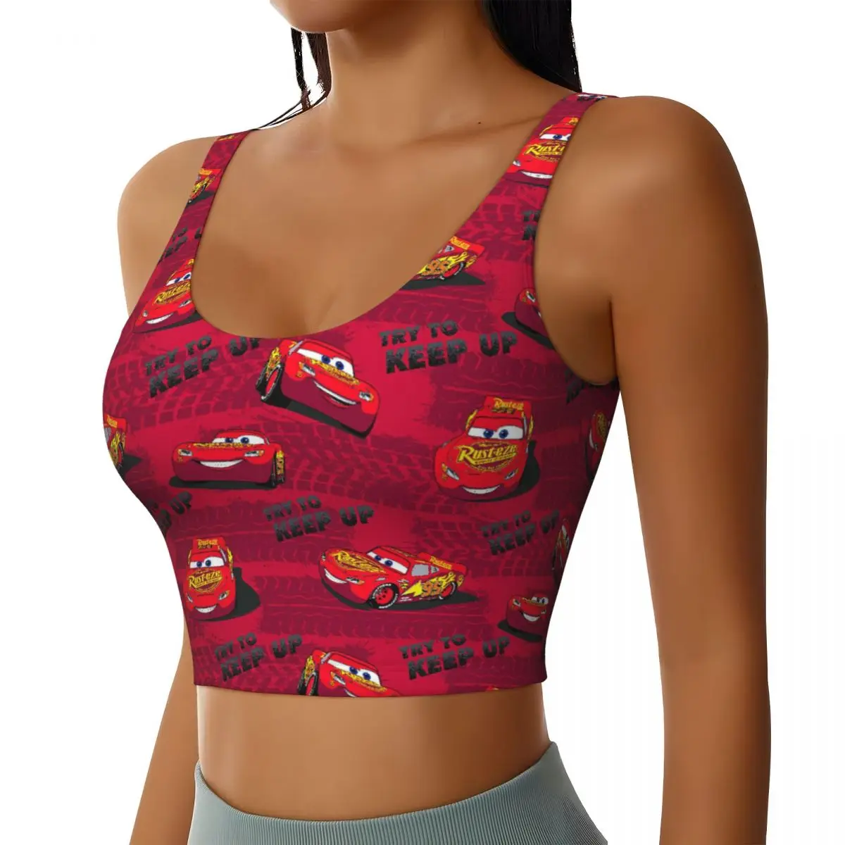 Custom Lightning McQueen High Impact Sports Bras for Women Cars Cartoon Seamless Workout Yoga Crop Tank Tops