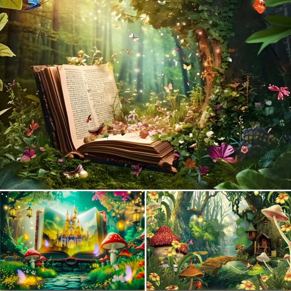 

Fairy Tale Forest Mushroom Backdrop Spring Enchanted Flower Butterfly Wonderland Magic Jungle Baby Shower Photography Background