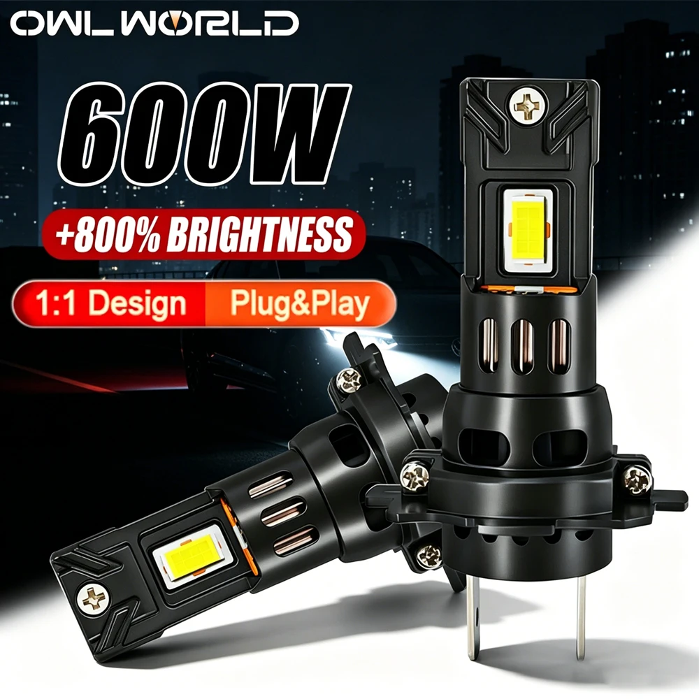 600W High Power 2PCS H4 H7 LED Headlight Bulbs 7035 CSP CHIPS IP68 Waterproof Auto Headlamps Wireless With Fan Fog Light 6000K