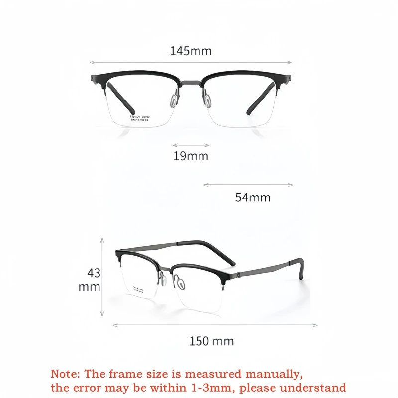 نظارات طبية بصرية للرجال بنصف إطار من OLLYMURS للأعمال من التيتانيوم النقي لقصر النظر الضوء الأزرق نظارات وصفة مضادة للأشعة فوق البنفسجية