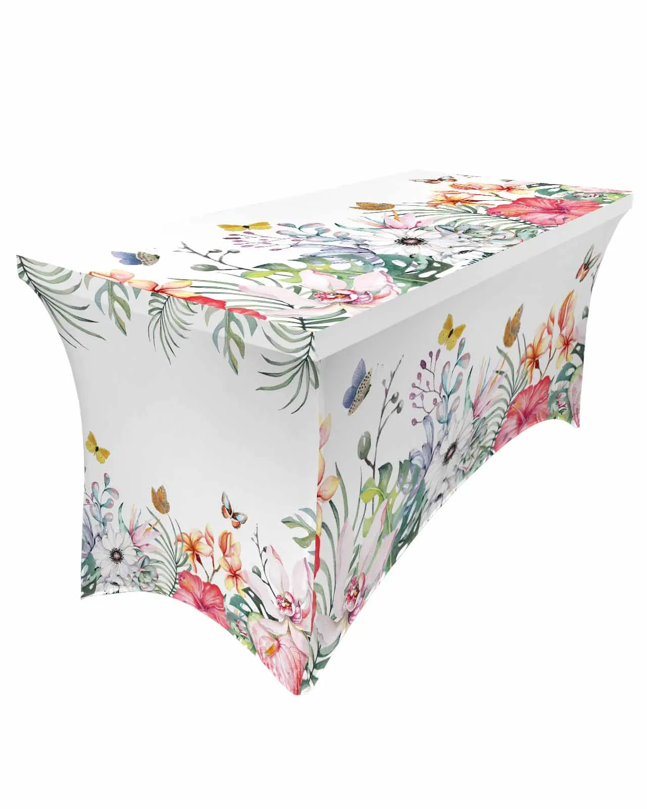 

Pastoral Style Tropical Plants Flowers Butterfly Rectangular Elastic Table Skirt Wedding Table Cover Kitchen Dining Tablecloth