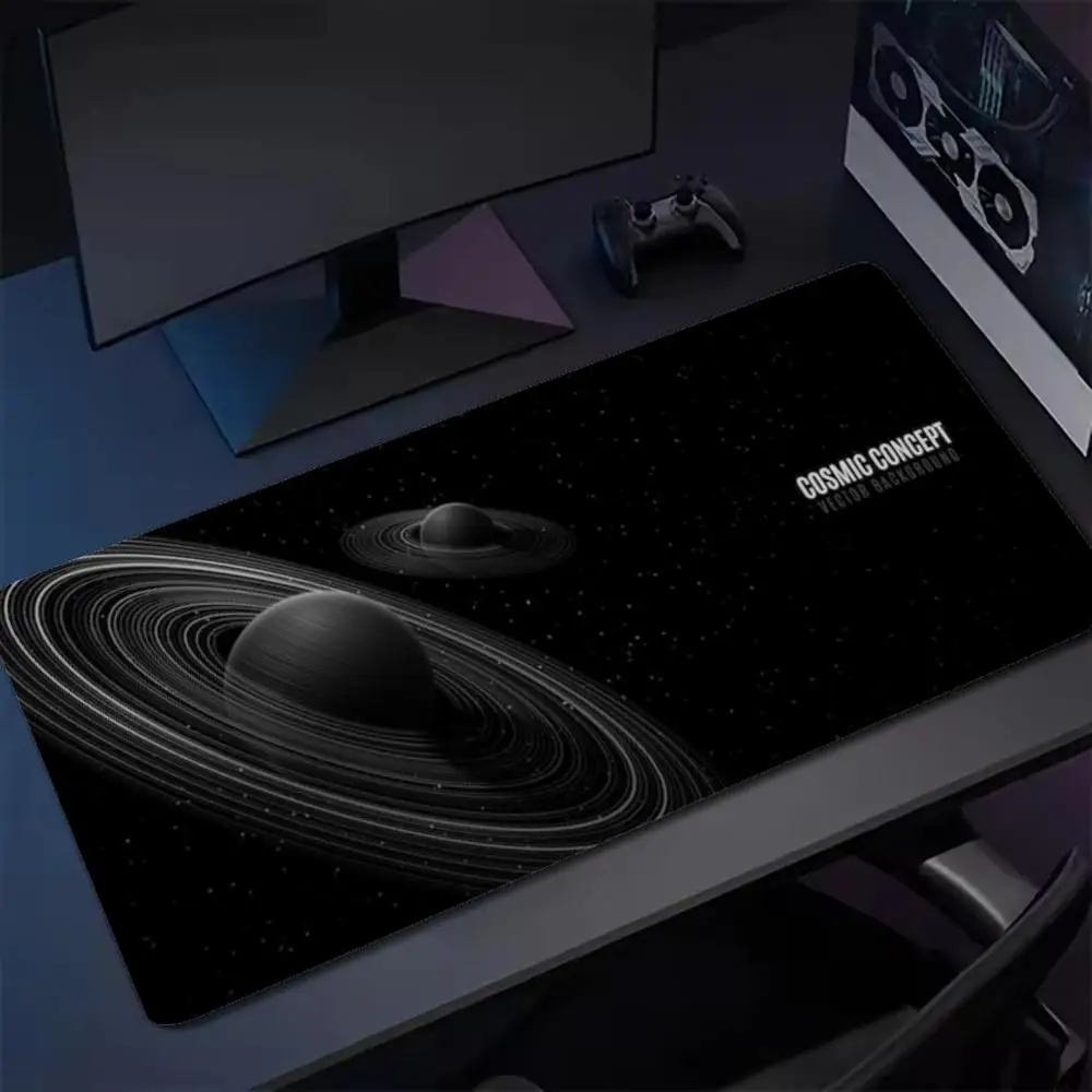 Black White Planet Ring Large Gaming Mouse Pad XXL Cosmic Space Saturn Galaxy Art Mat Non-Slip Rubber Keyboard Pad Desktop Mat
