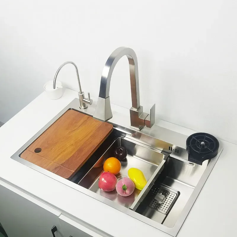 kitchen Sink 304 Stainless Steel sinks Above Counter Washing Basin with chopping board  cup washer multifunctional