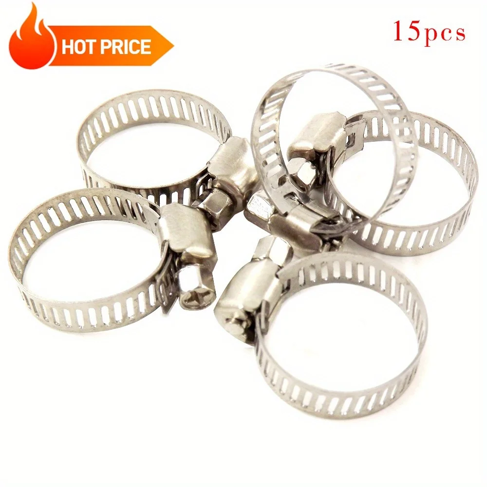 

3/4"-1" 15pcs Adjustable Stainless Steel Drive Hose Clamps Fuel Line Worm Clip