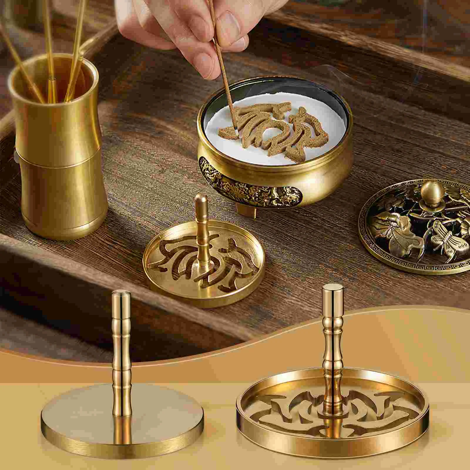 Incense Holder Kit Cone Burner Tools Making Brass Mold Chinese Ceremony Spoon Press Set Brush Diy Molds Seal Insence Sticks