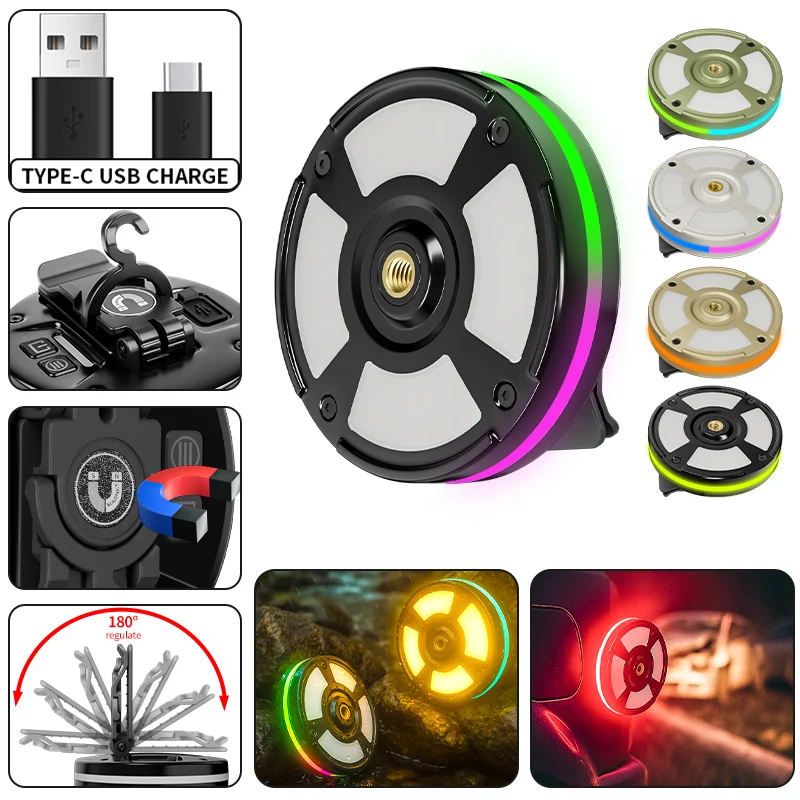 Rechargeable Waterproof Outdoor Camping Light Portable with Clip Hook Magnet RGB Ambiance Multifunctional for Camping
