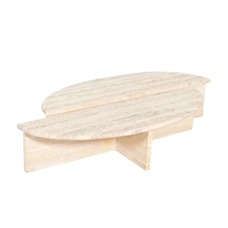 Light luxury travertine marble  simple fashion creative coffee table round travertine coffee table