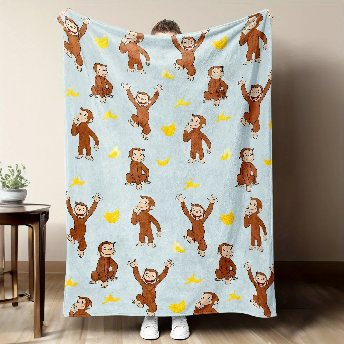 Manta de franela con estampado de mono y plátano de George Curioso, suave, acogedora y cálida |   Perfecto para sofá/cama/loficina