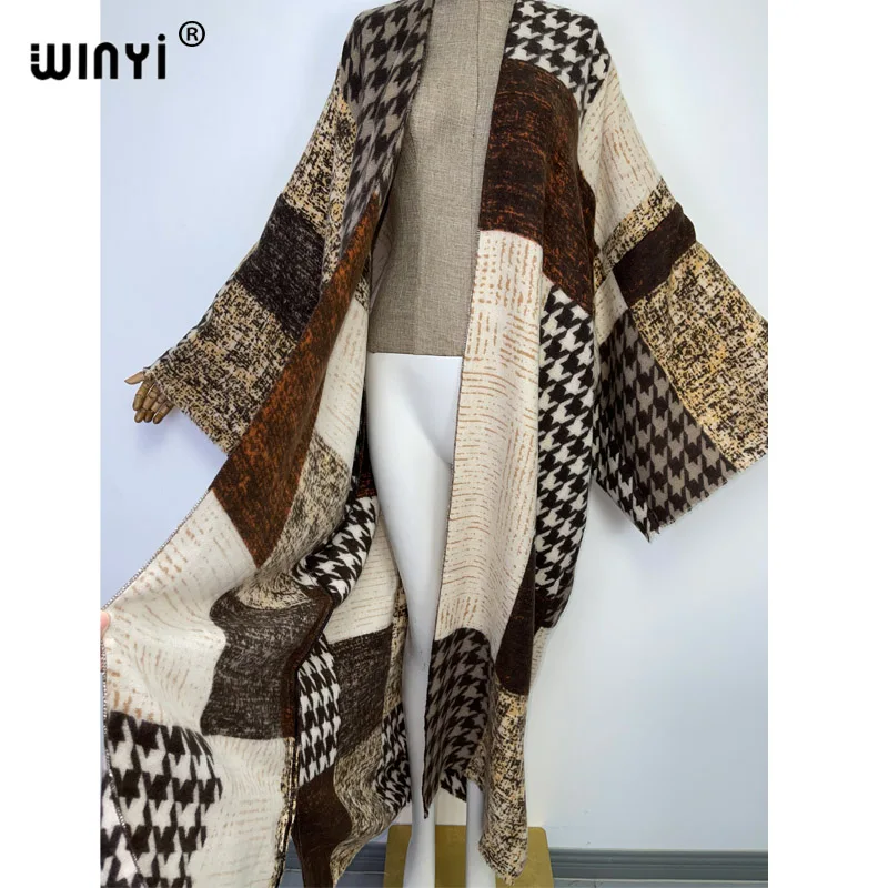 WINYI High Quality winter Women elegant Vintage printing loose Dress Full Sleeve Casual warm Thick Warm Female Christmas Coats