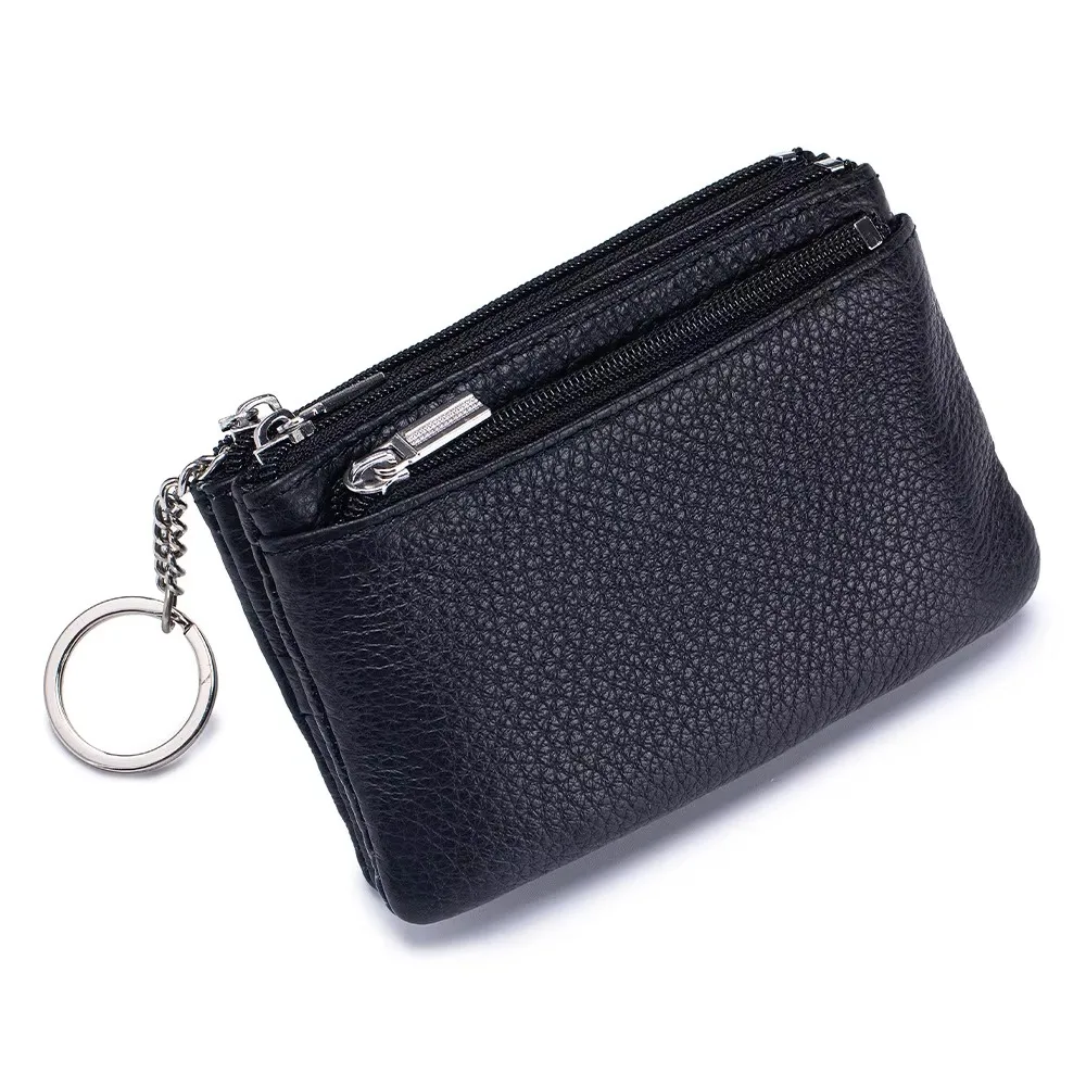 New Soft Genuine Leather Women's Wallets Large Capacity Portable Purses Coin Holders with Keychain Zipper Money Bag Gift