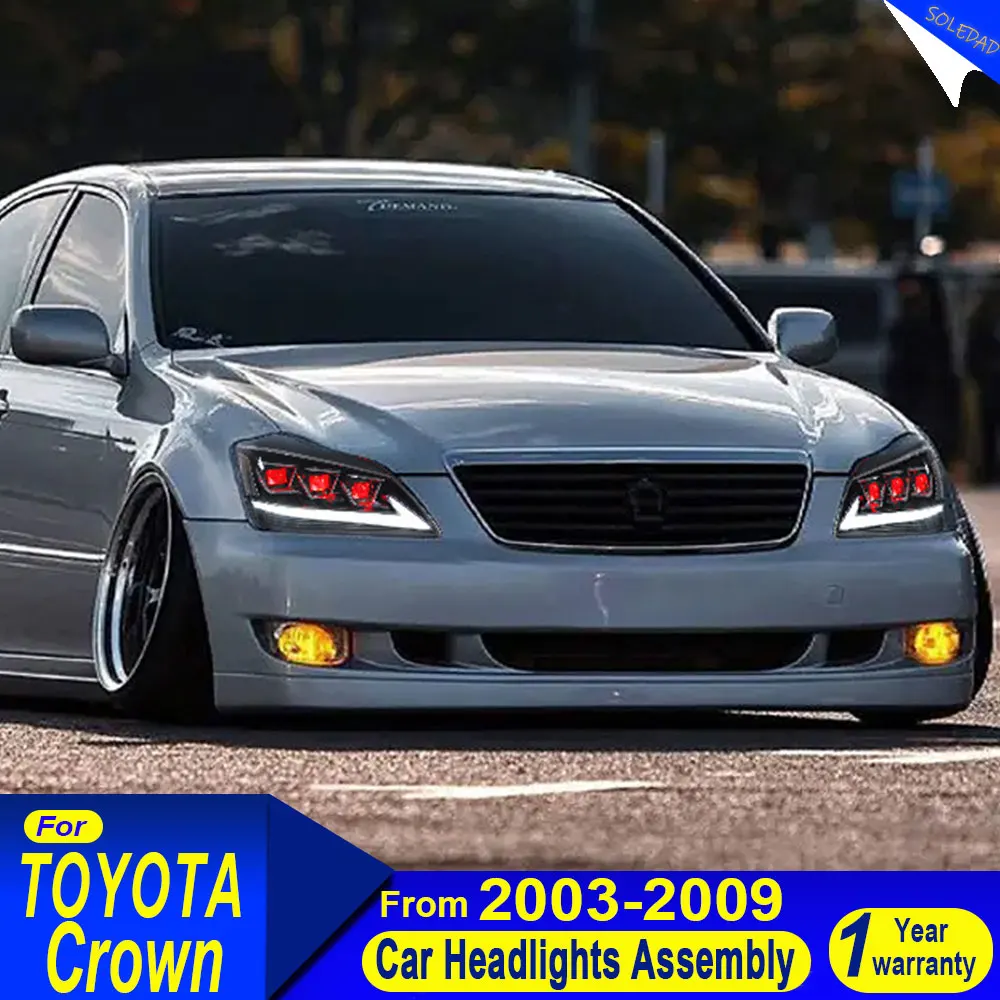 Car LED Headlights For Toyota Crown 2003 2004 2005 2006 2007 2008 2009 DRL Animation Front Lamps Assembly with Red Demon Eyes
