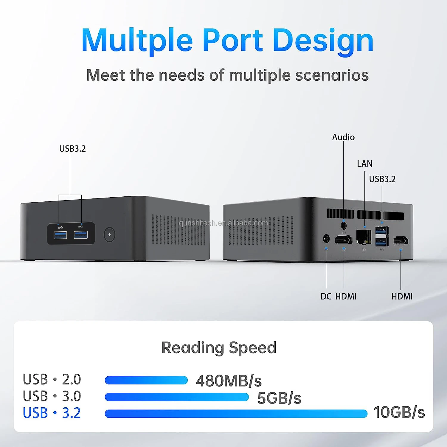 Small Office Mini PC TD5  N100 8GB DDR4 256GB M.2 Slot Support 4K 60Hz Dual Display Windows Mini PC for Business Metal Case