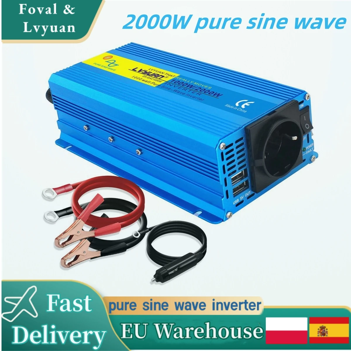 

Pure Sine Wave Inverter DC 12v To AC220V 1200W 2000W Voltage Transformer Power Car Converter Solar Inverter