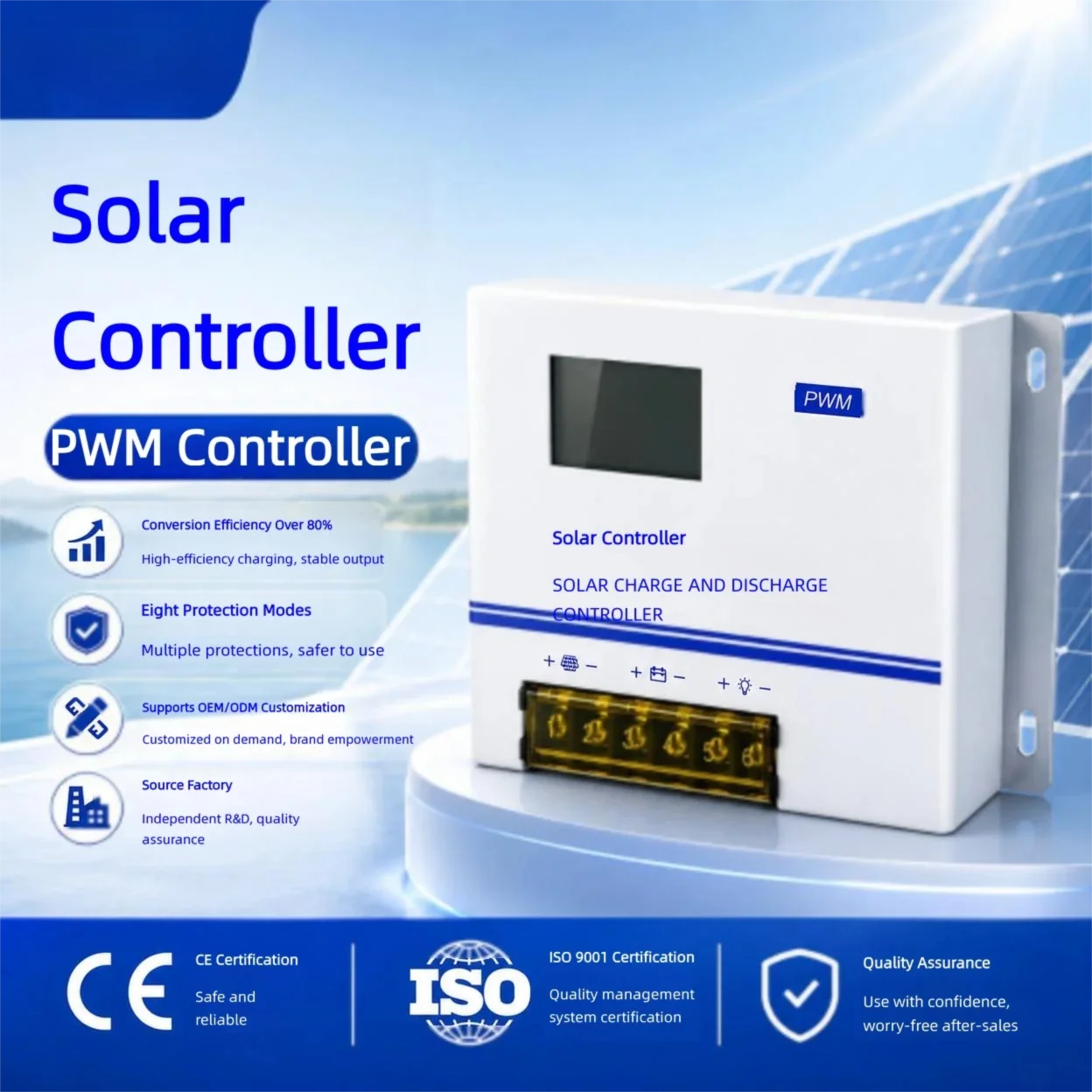 Universal PWM Solar Charge Controller 12V 24V Auto for Lead Acid Lithium LiFePO4 AGM Gel Battery 10A 20A 30APV Charger Regulator