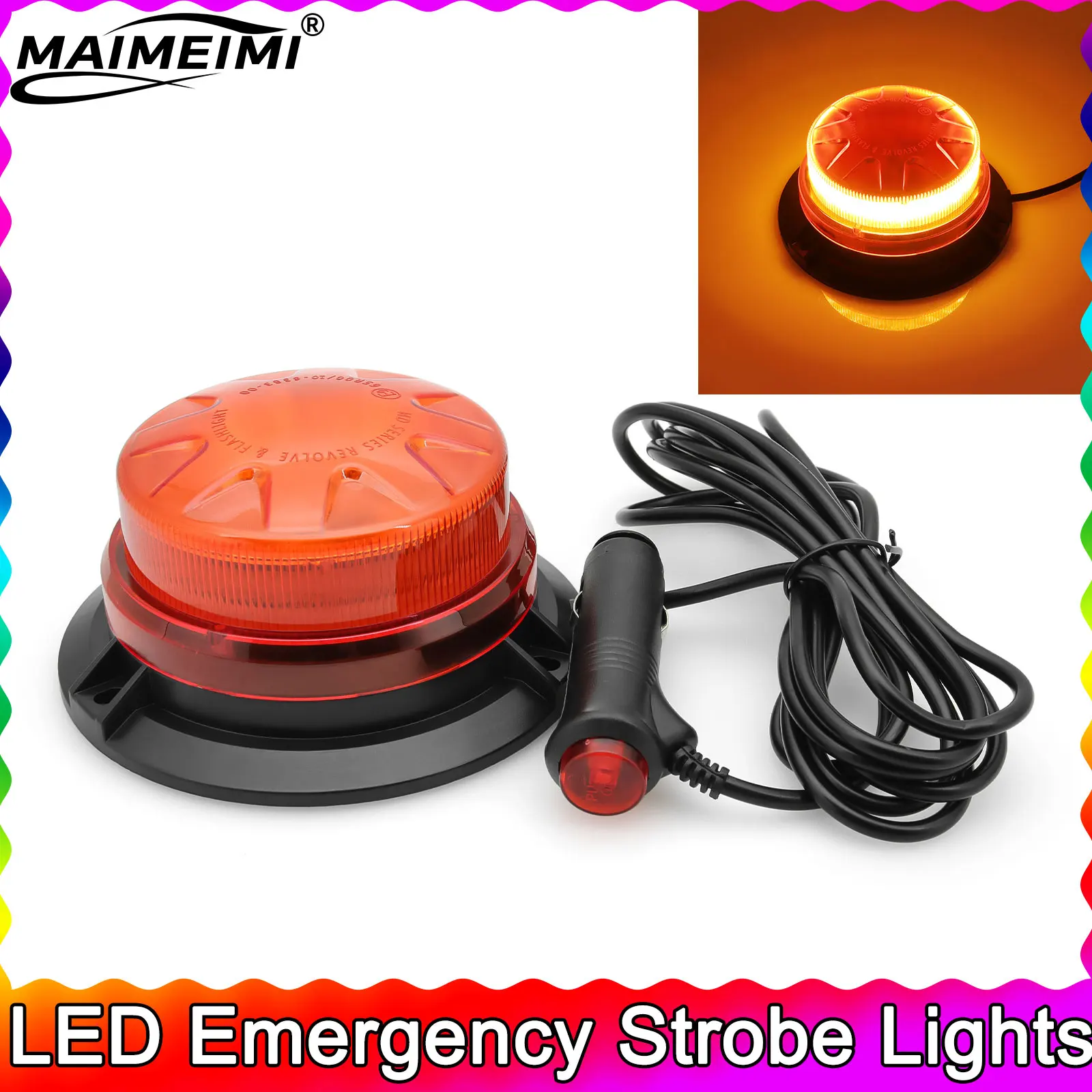 LED Emergency Strobe Lights Yellow Car Roof Mini Police Flashing Hazard Warning Beacon Light with Magnetic Base 12V 24V Warning