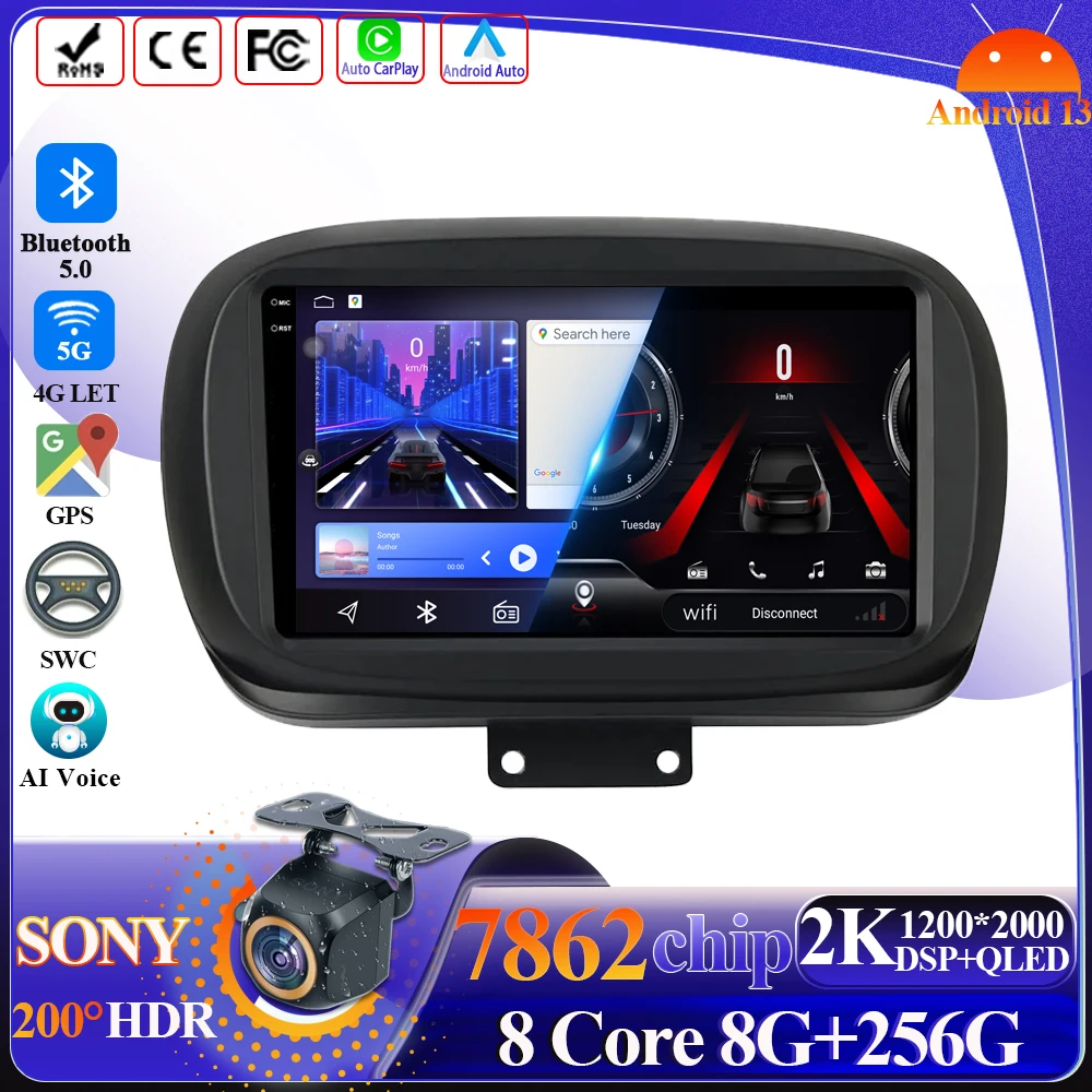 

Wireless Android CarPlay For FIAT 500X 2014-2019 Car Radio Multimedia Video Player Intelligent System 8 core 5G Touch Display