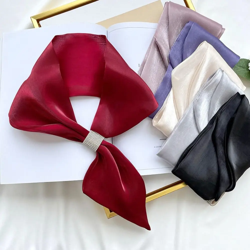 

Fashion Satin Wraps Neck Solid Color Soft Cross Scarves Diamond Simple Cross Neckerchief