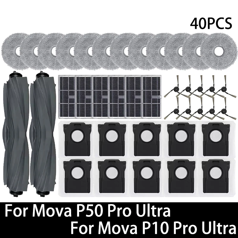 Reserveonderdelen voor Mova P50 Pro Ultra / Mova P10 Pro Ultra robotstofzuiger: hoofdborstel, zijborstel, HEPA-filter, dweil, stofzak, accessoires