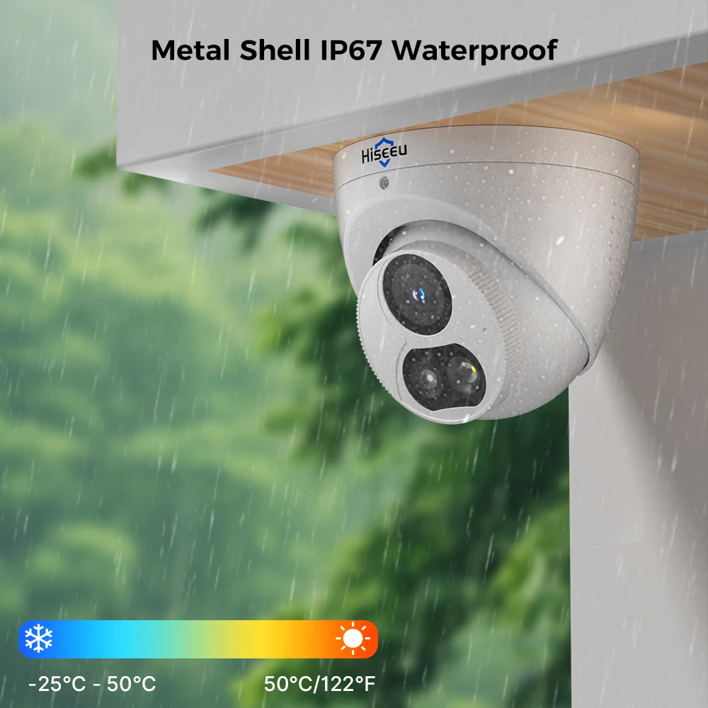 Hiseeu 4K 8MP Outdoor PoE IP Security Camera Night Vision Smart Hybrid Light Color CMOS Built-in Mic Human Vehicle Detection