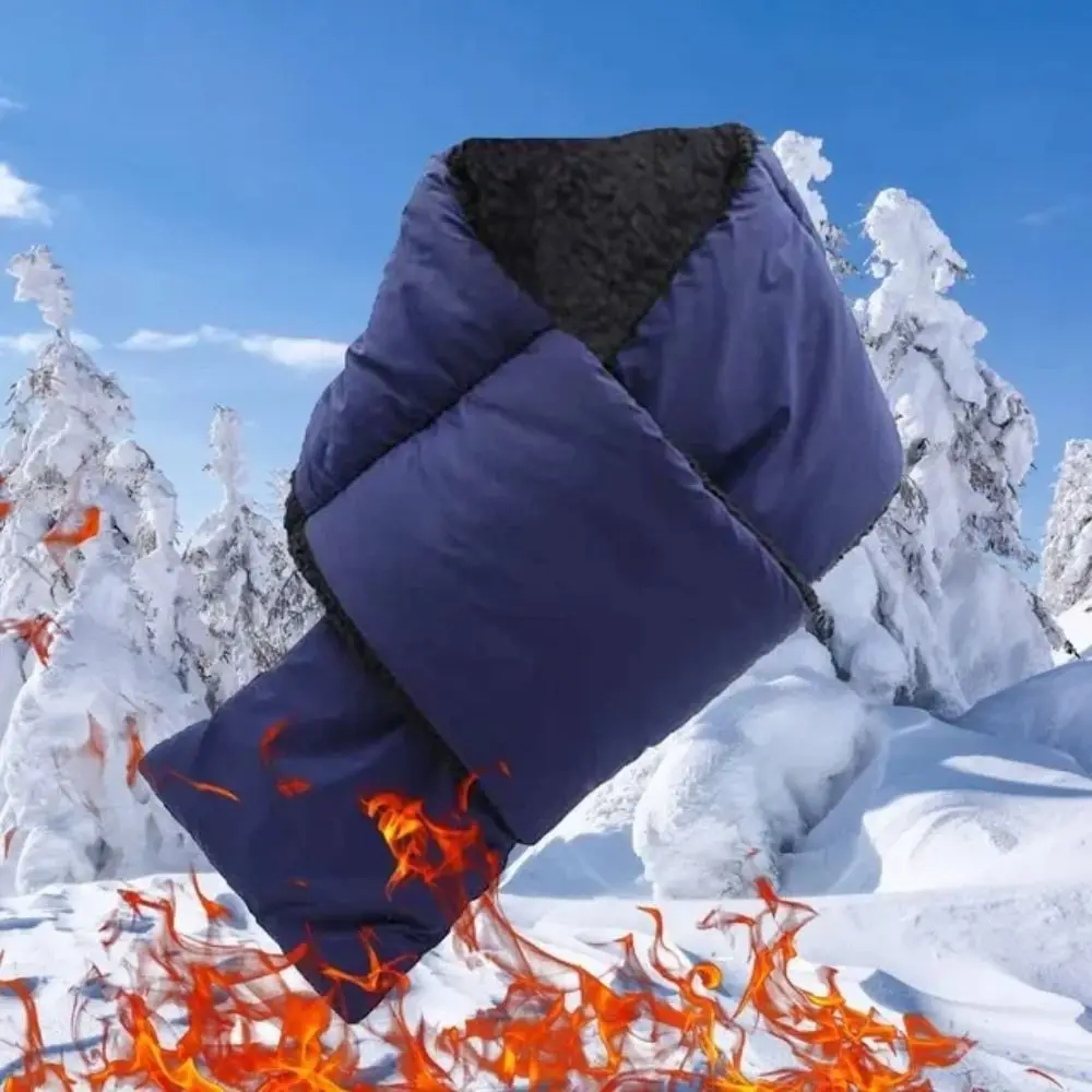 Warm Waterproof Neck Warmer Windproof Thick Winter Scarf Furry Texture Down Cotton Filled Windproof Scarf Camping Cycling