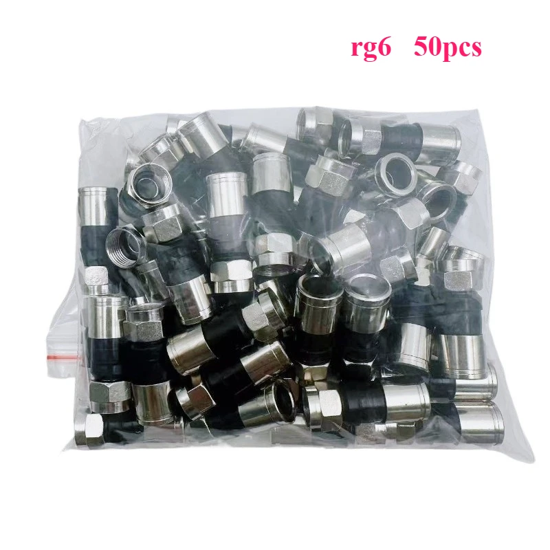 75-5 F-Typ-Kompressionsstecker für Signalverstärker CATV RG6 RG59, schwarzes Koaxialkabel, F-Typ-TV-Anschluss, 50 Stück, 100 Stück