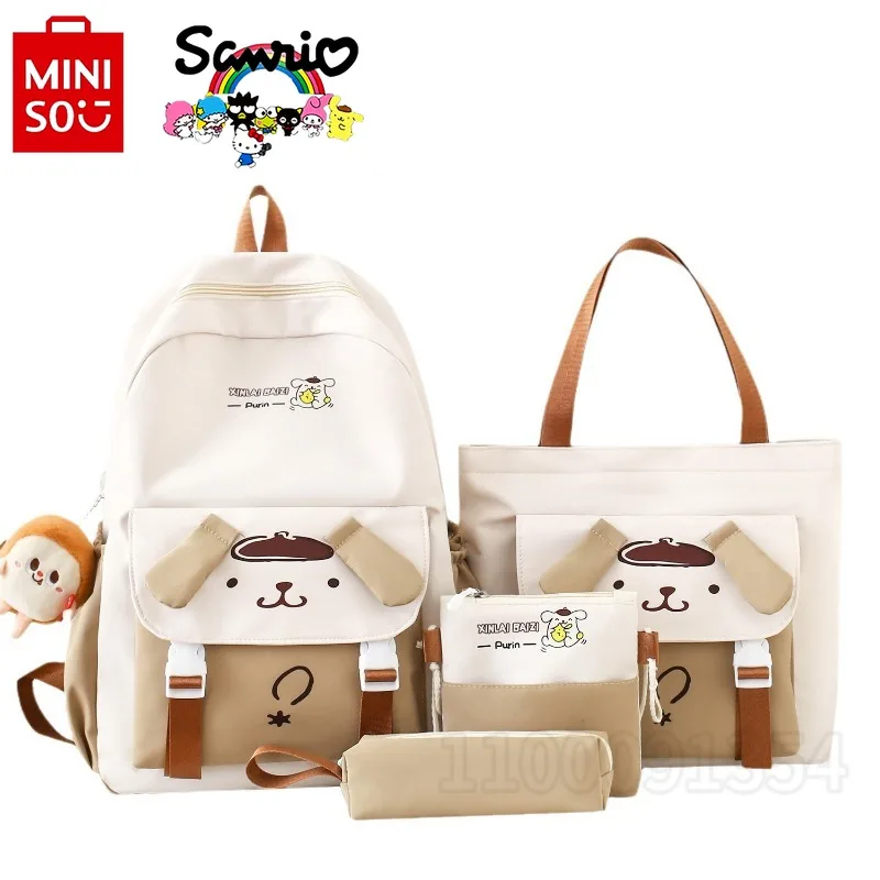 Sanrio Grande Capacidade Multi-Funcional Mochila Estudante, Mochila Escolar das Meninas, Marca de Luxo, Novo, Conjunto 4 Pcs