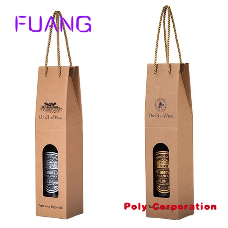 Custom  Gift Christmas Wine Paper Bags Packing Bags for Bottles Kraft Paper Coated Paper Offset Printing Factory High Quality Br