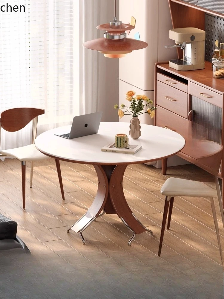 

LXC Solid Wood Dining Table Round 6-Person Home Modern Simple High-End Black Rock Plate Round Dining Table