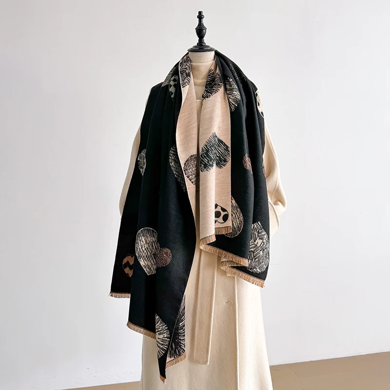 Fashion Women's Faux Cashmere Winter Wrap Vintage Printed Tasseled Scarf Warm Shawl Stylish Accessory Perfect For Winter Outfits