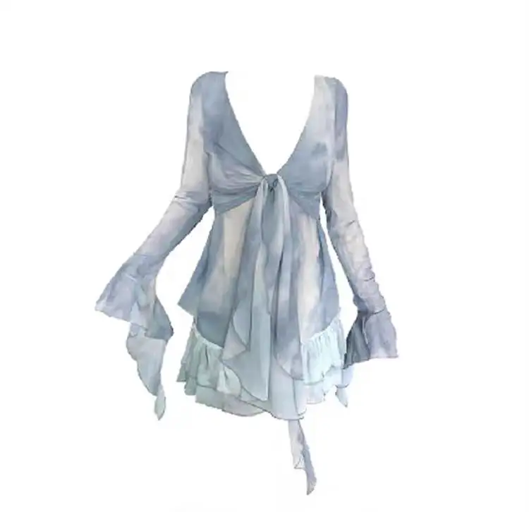 

Extra Large Size Women's Tie Dye Belted Spicy Girl Top Vintage Trendy Women's irt Faionable Oversized Clothing