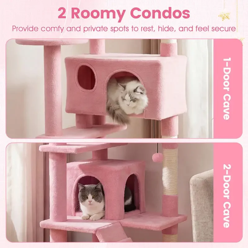 

52 Inch Tall Cat Tree Tower for Indoor Cats-Pink