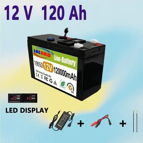 태양광 전기 자동차 배터리에 사용되는 새로운 12V 120Ah 18650 리튬 배터리 팩, 충전식 배터리 + 12.6v3A 충전기