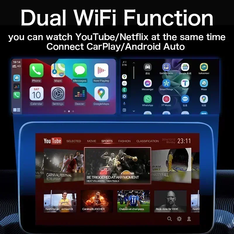 New CarPlay ai Video Box Andriod 12.0 & Apple CarPlay & Android Auto 3In1 Smart Car Play Streaming Box Built-in Netflix Youtube