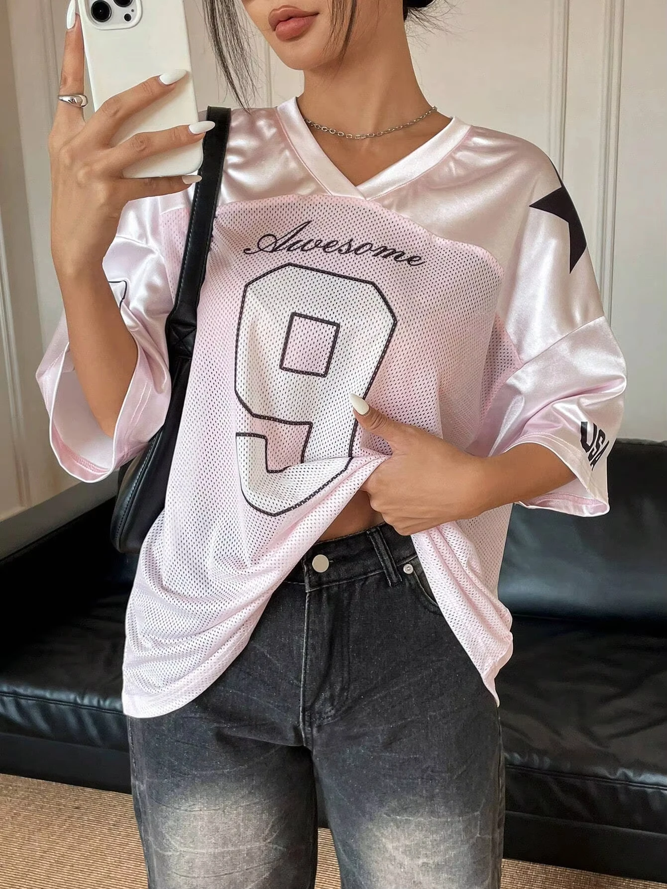 Summer 2025 New York No. 9 Fashion Women's V-neck Shirt Loose Casual Breathable And Quick-drying Fashion Sports T-shirt Top