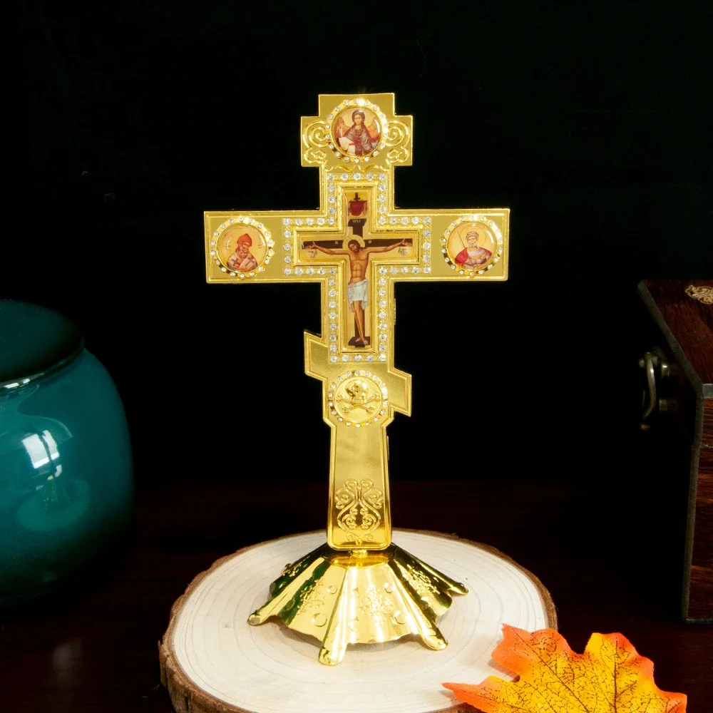 

Orthodox Church Cross Gold Planting With Stand Decoration Religious Gift With High Quality Religion Gift