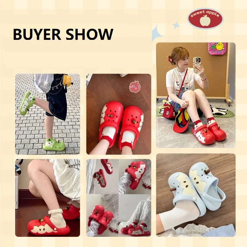 New Cute Apple Core Slippers Woman Novelty Mules Clogs Shoes 43 Women EVA Non Slip Indoor Outdoor Sandal Versatile Slides Shoes image 6