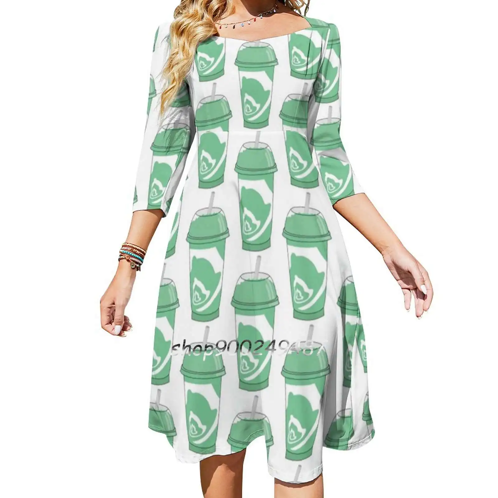 Baja Blast Freeze Sweetheart Knot Flared Dress Fashion Design Large Size Loose Dress Taco Bell Taco Bell Mountain Dew Mountain