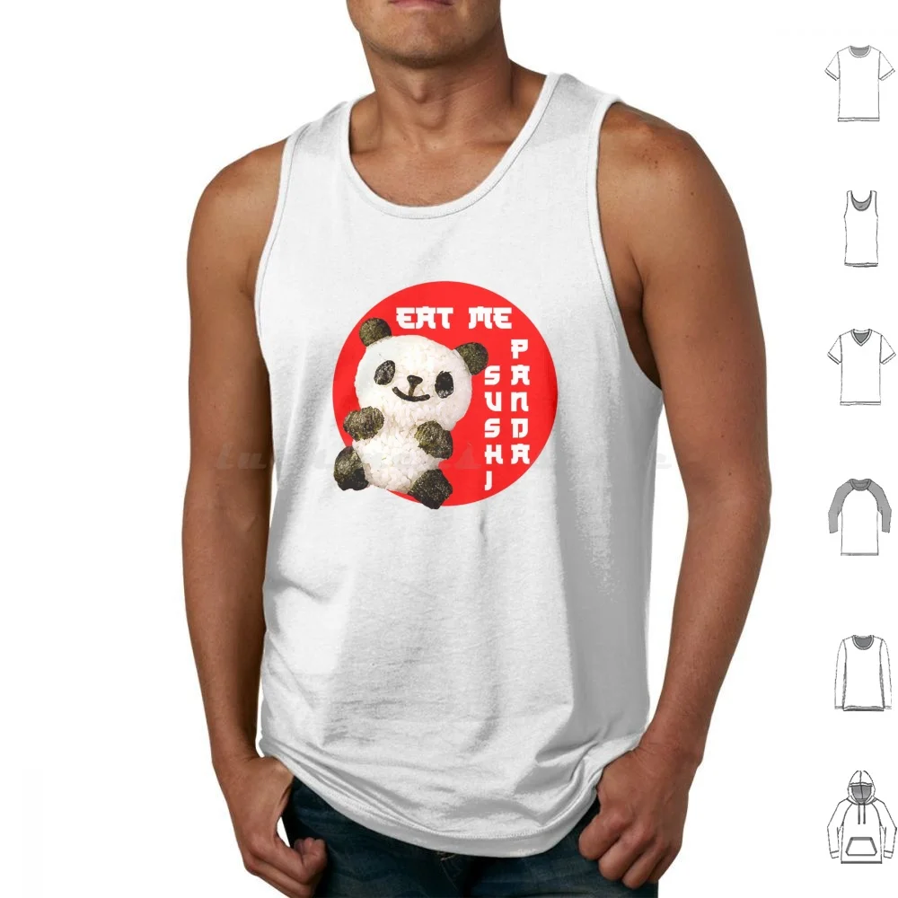 Sushi Panda Tank Tops Print Cotton Sushi Sashimi Food Panda Asian Animal Japanese Japan Cute Kawaii Funny Fish Rice Ramen