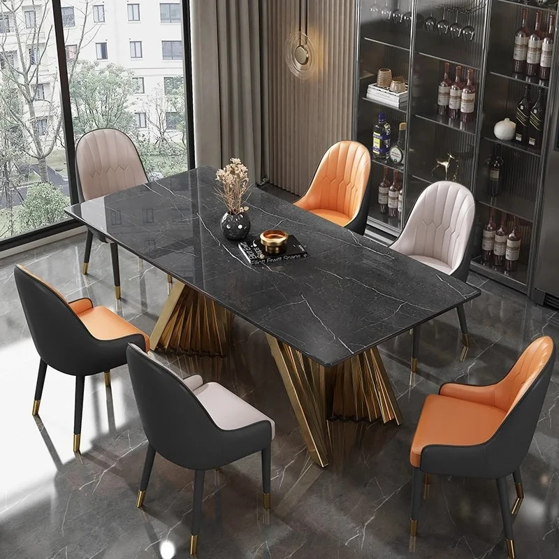 Any Size Custom Luxury Marble Dining Table With Gold Metal Frame Waterproof Wear Resistant Stable For Dining Guest Room