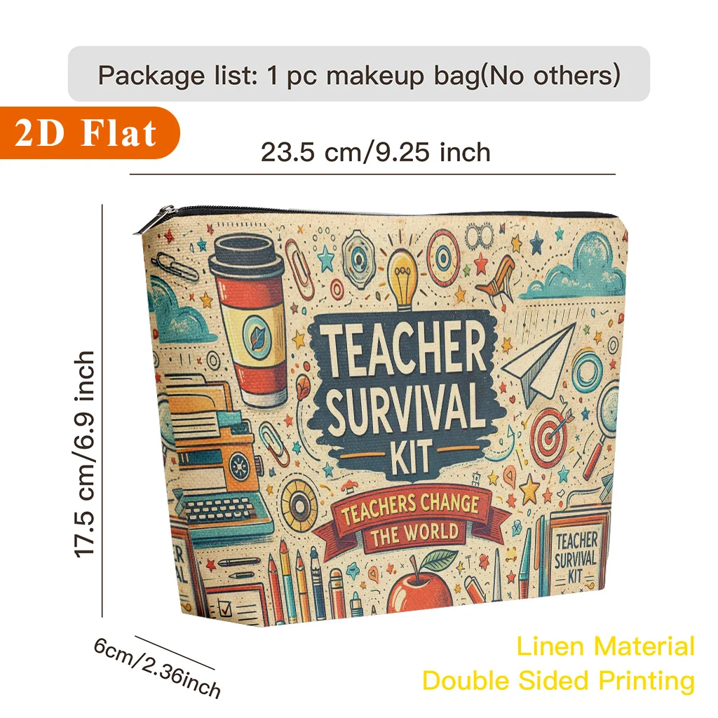 Teacher Survival Fun Design Patterned Cosmetic Bag for Storing Women S Beauty Products Perfect for Travel School Teacher Gifts