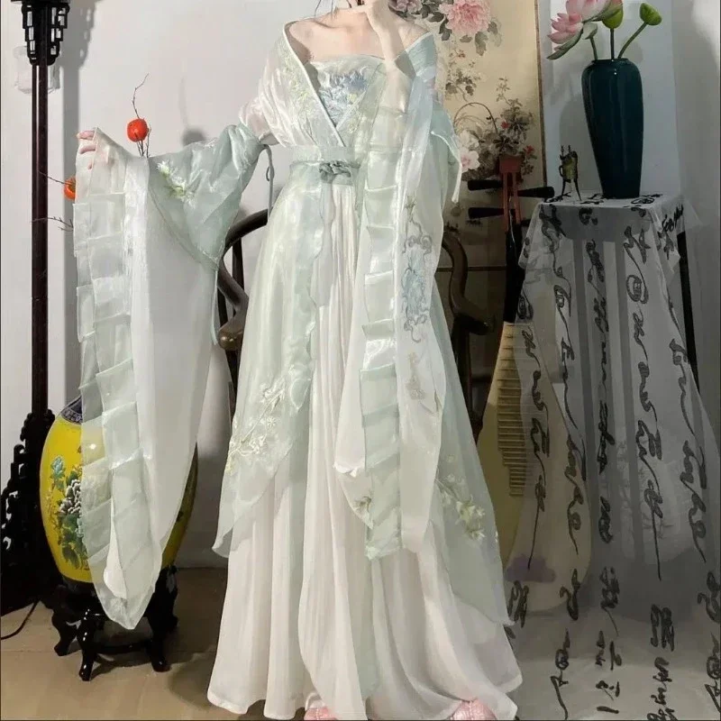 

Chinese Hanfu Dress Women Ancient Traditional Embroidered Hanfu Sets Carnival Fairy Cosplay Costume Green Hanfu Dance Dress Suit