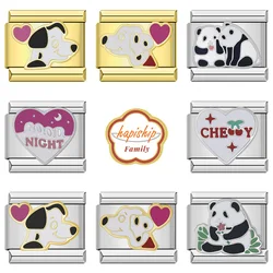 Hapiship Family Fashions Animals Dog Cat Panda Heart Love Charm Links Fit 9mm Bracelet Stainless Steel Making DIY Jewelry NEW046