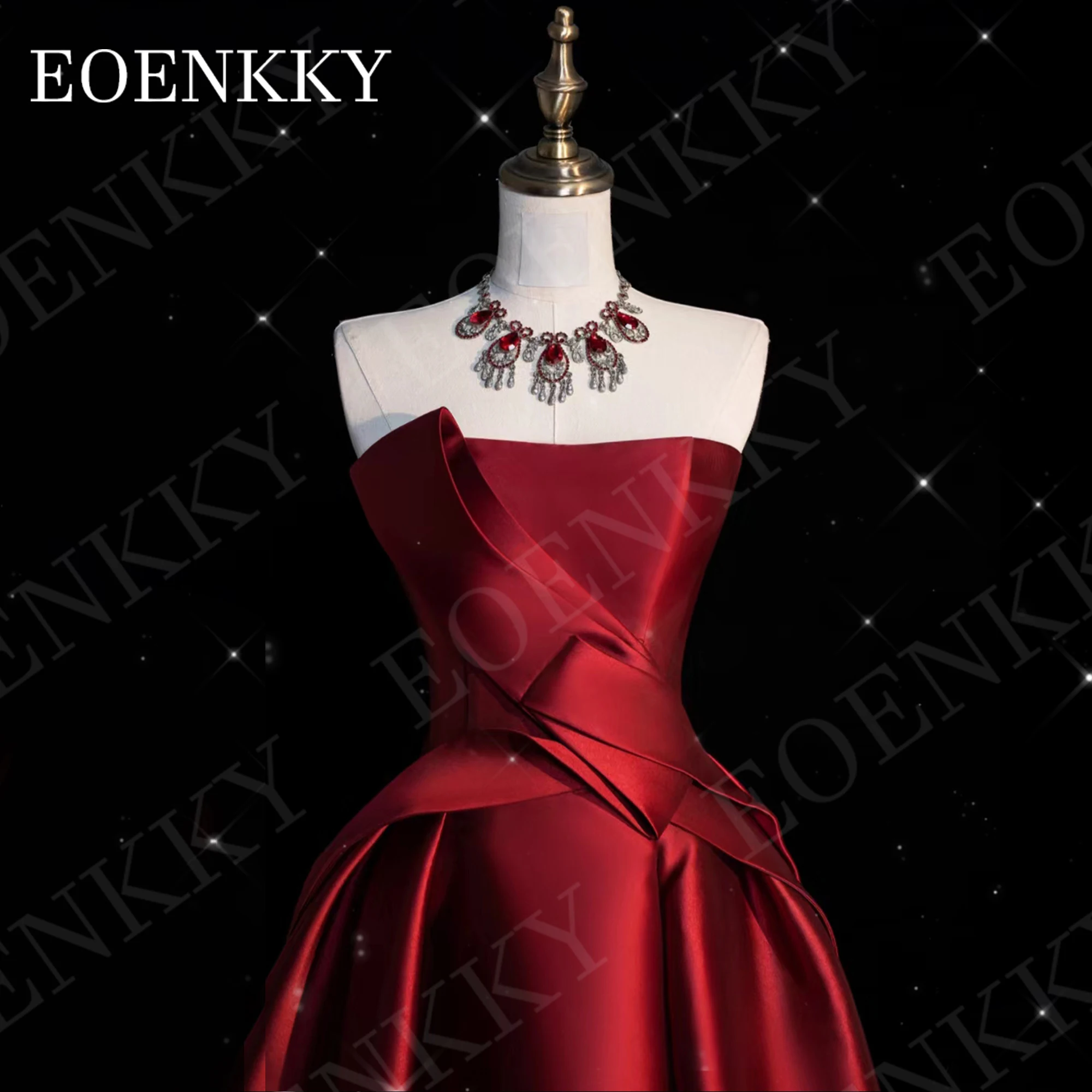 فساتين حفلة موسيقية بدون حمالةمن eoenky من الساتان السهرة أنيقة فستان حفلات زفاف منخفض للغاية بورجوندي بدون أكمام فساتين حفل حفل 2025 مساء الساتين أنيقة عالية منخفضة فستان حفل الزفاف بورغوندي مخصصة بلا أكمام