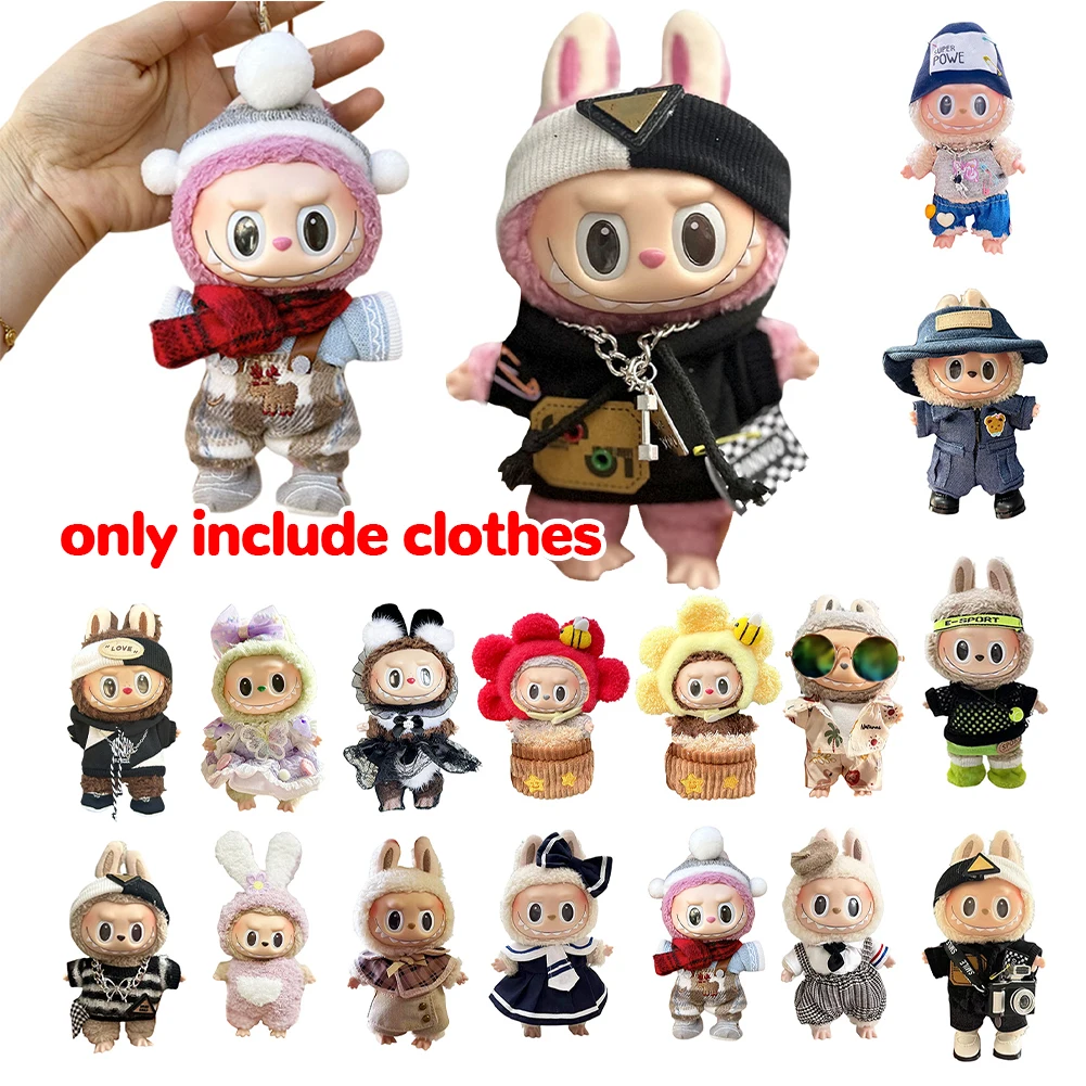 

17cm Cute Mini Plush Doll'S Clothes Outfit Accessories for Labubu Idol Clothing Set Dress Vintage Dress Hat Suit Clothing Gift