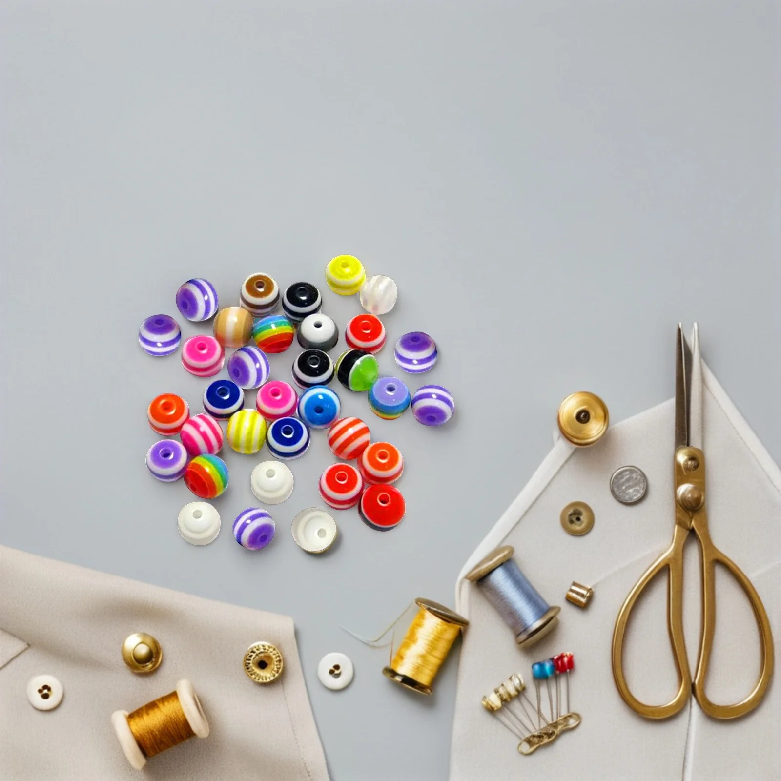 

200pcs Round Acrylic Beads Round 6mm Colored Striped Beads for Jewelry Crafts Random Color Popular Accessories