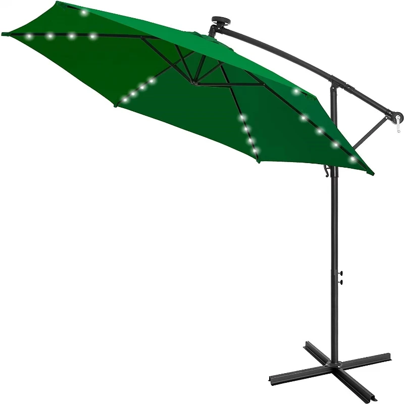 

Cantilever parasol with solar led light, with crank and stand - UV protection, waterproof patio umbrella