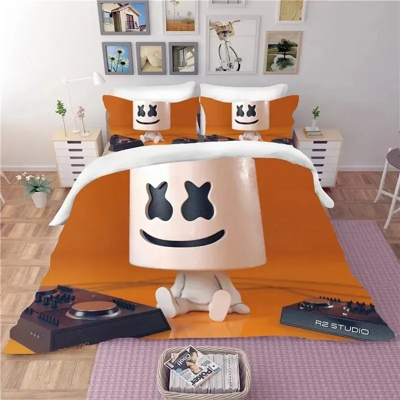 DJ Lovers Marshmello Hip Pop Music EDM Mosaic DJ Bedding Set Boys Girls Twin Queen Size Duvet Cover Pillowcase Bed Kids Adult