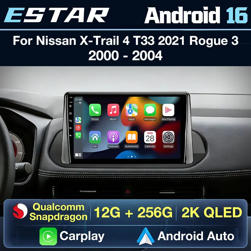 Wireless Carplay Android 16 For Nissan X-Trail XTrail X-Trail 4 T33 2021 Rogue 3 III 2020 - 2021 Car Radio 4G LTE 360 Camera DSP
