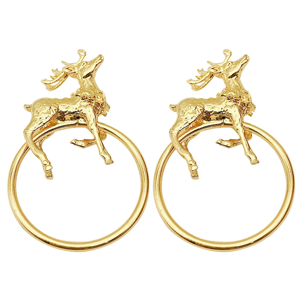 

2Pcs Napkin Buckles Reindeer Metal Exquisite Napkin Rings Christmas Dinner Decor Holiday Table Accessories Tissue Buckles