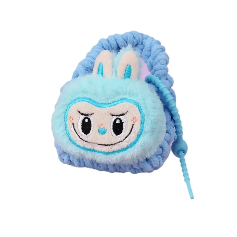 Cartoon Labubu Plush Handmade Wallet Storage Bag Bluetooth Earphone Protective Cover Anime Accessories Backpack Pendant